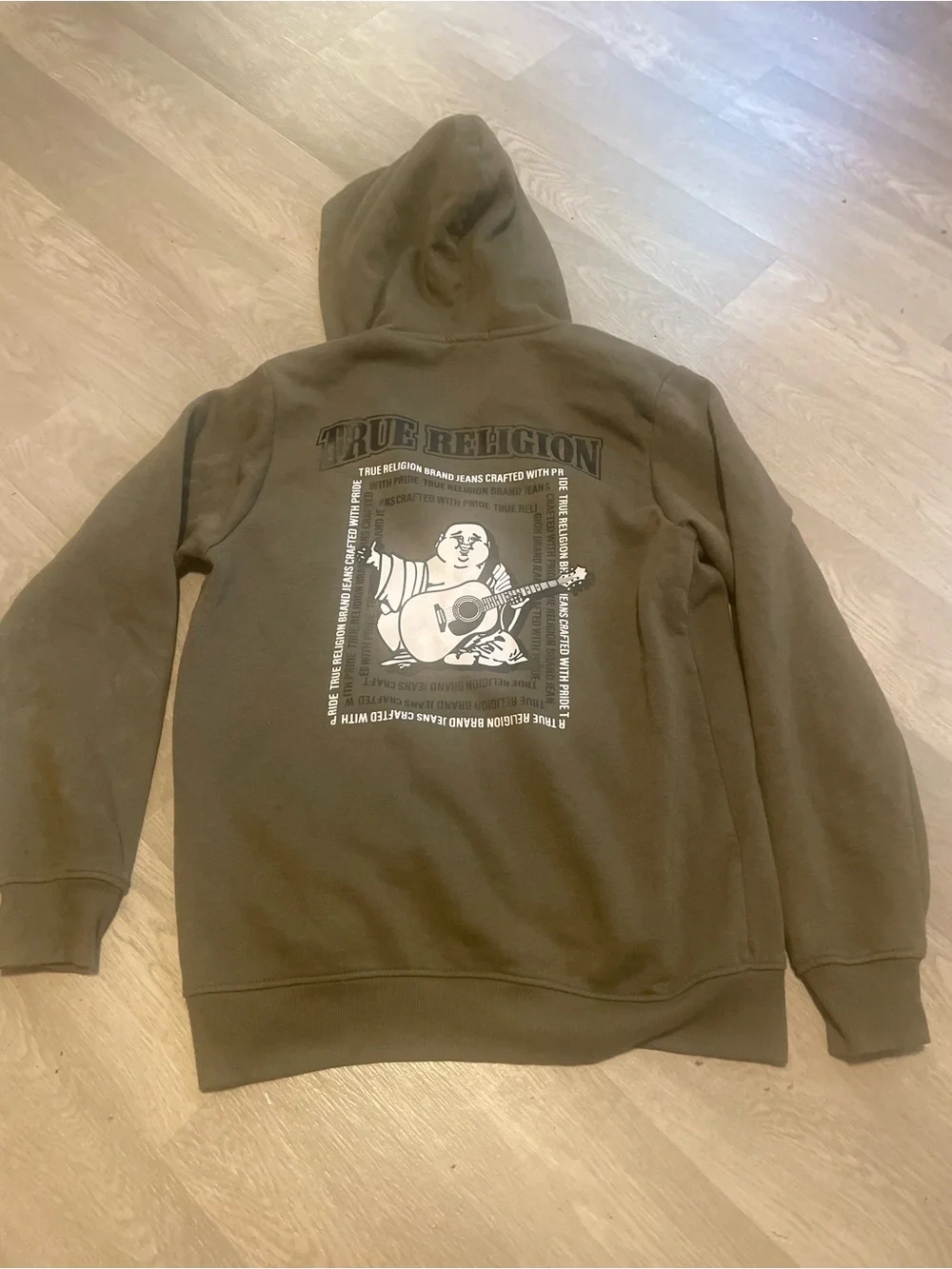 True Religion Men's Olive Green Graphic Zip-Up Hoodie
